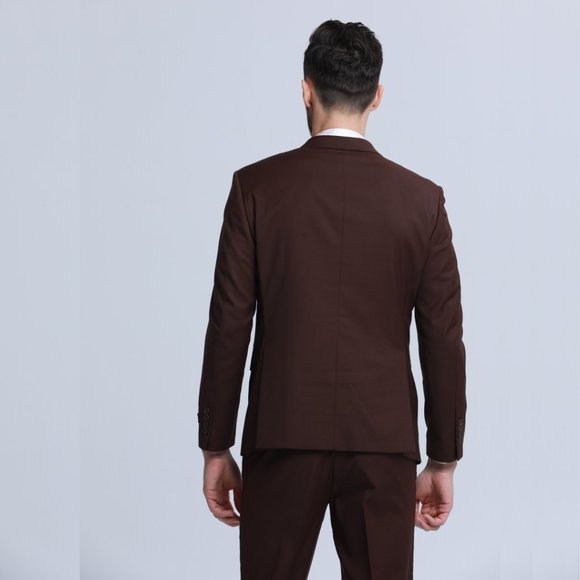 Men's Skinny-Fit 3-Piece Suit w/ Double-Breasted Vest, Dark Brown - Picture 4 of 7